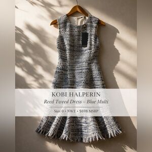 Kobi Halperin Reed Tweed Dress Blue Multi Size 0 NWT $698